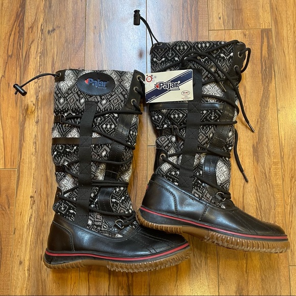 NWT PajarCanada Crosby Aztec Print Fair Isle Wool Leather Winter Snow Boot 5.5 - Picture 1 of 15